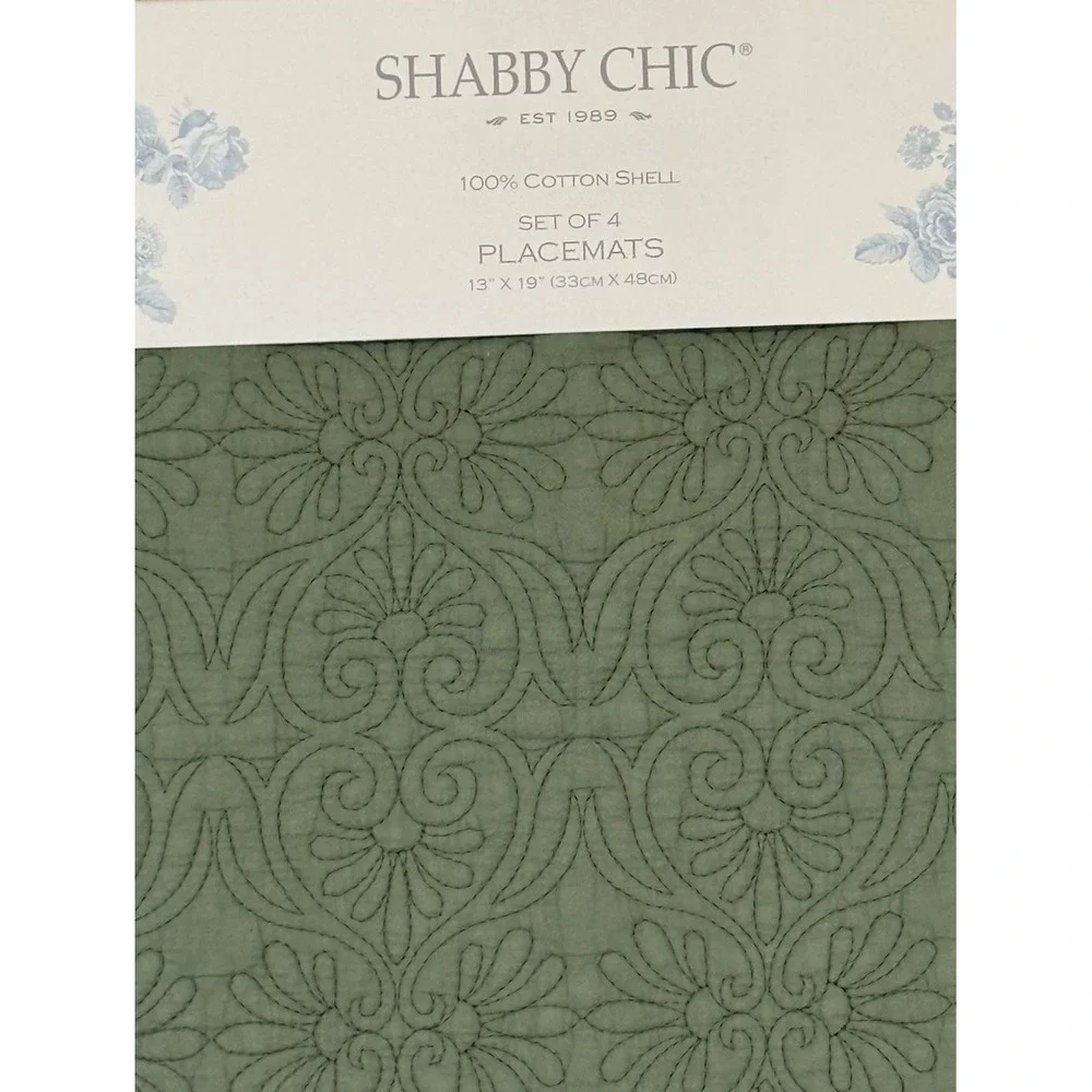 SHABBY CHIC PLACEMATS GREEN 13 X 19 100% COTTON‎ NWT
